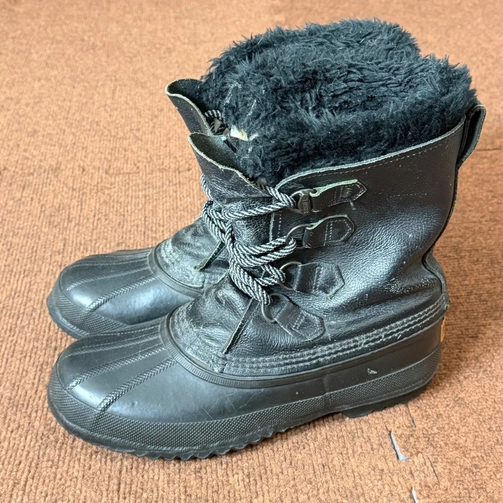 Sorel Caribou Winter Boots Womens 9 Black‎ Leather Rubber Waterproof Made Canada